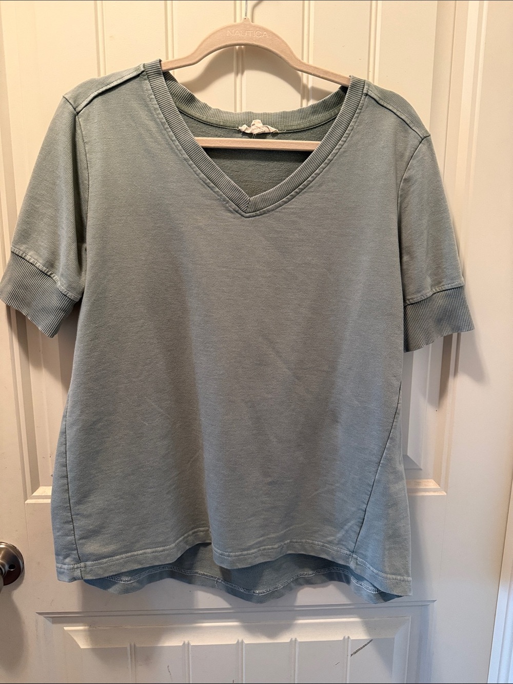 Jane and Delancey V-Neck Short Sleeve Top in Light Sage